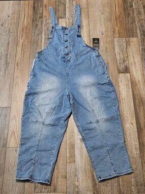 Chartou Women's Casual Loose Fit Jean Overalls Crop Harem XL NWT